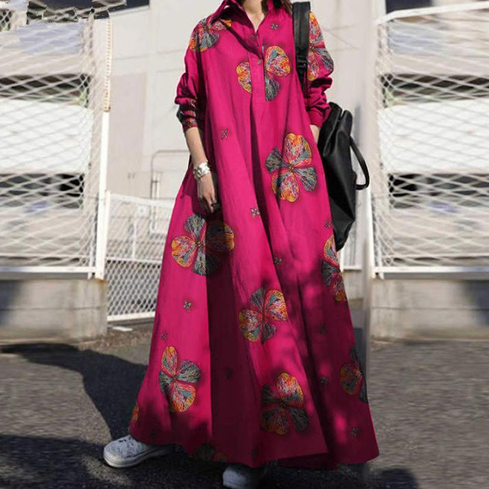 Women's Autumn Print Cotton Linen Retro Ethnic Dresses