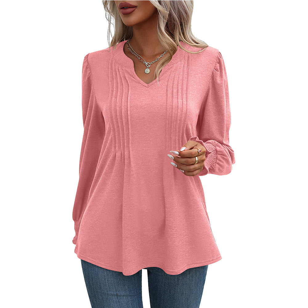 Women's Solid Color Casual Puff Sleeve Smocking Blouses