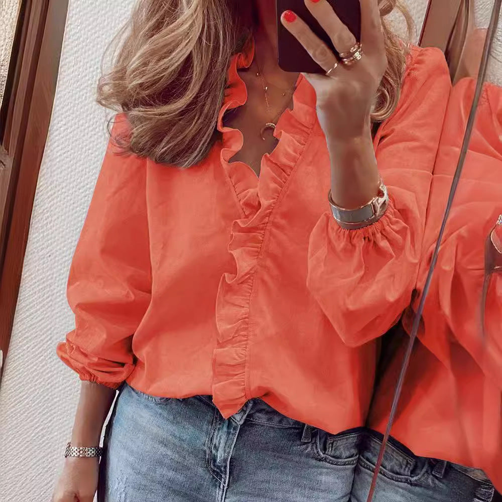 Women's Innovative Charming Long Sleeve Ruffle Blouses