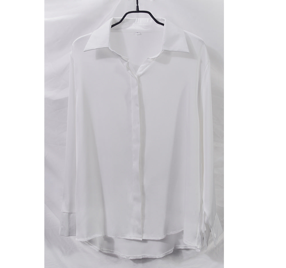 Women's Button Long Sleeve White Lapel Slim Blouses