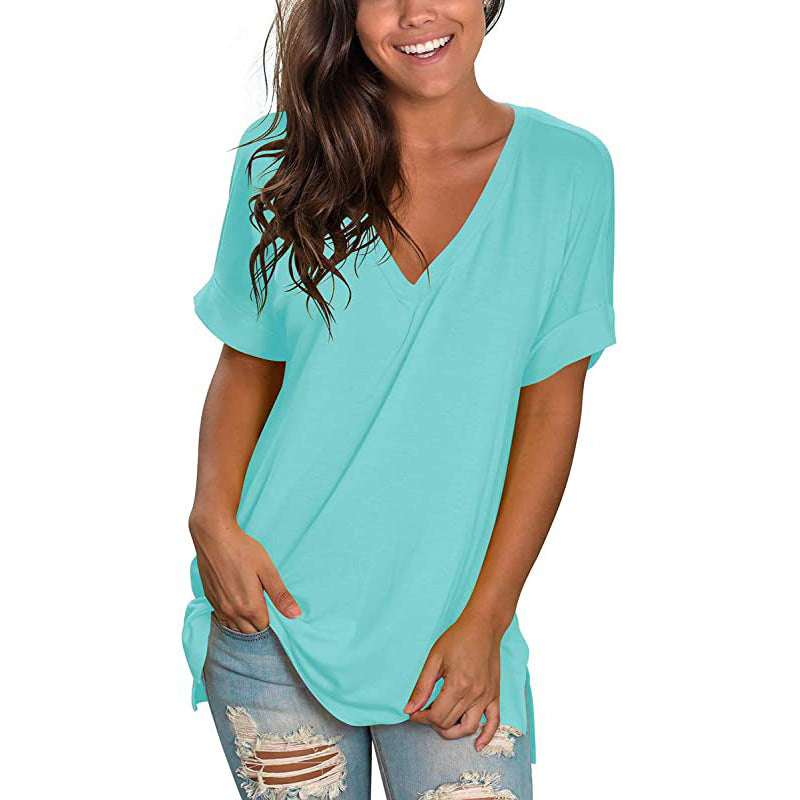 Women's Summer Solid Color Short-sleeved Loose Wear Tops