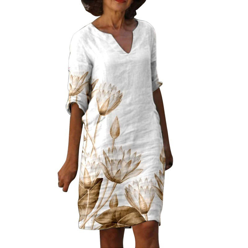 Women's Fashion Painting Printed Half Sleeve Mid-length Dresses