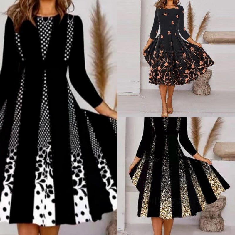 Women's Personalized Printed Round Neck Long Sleeve Dresses