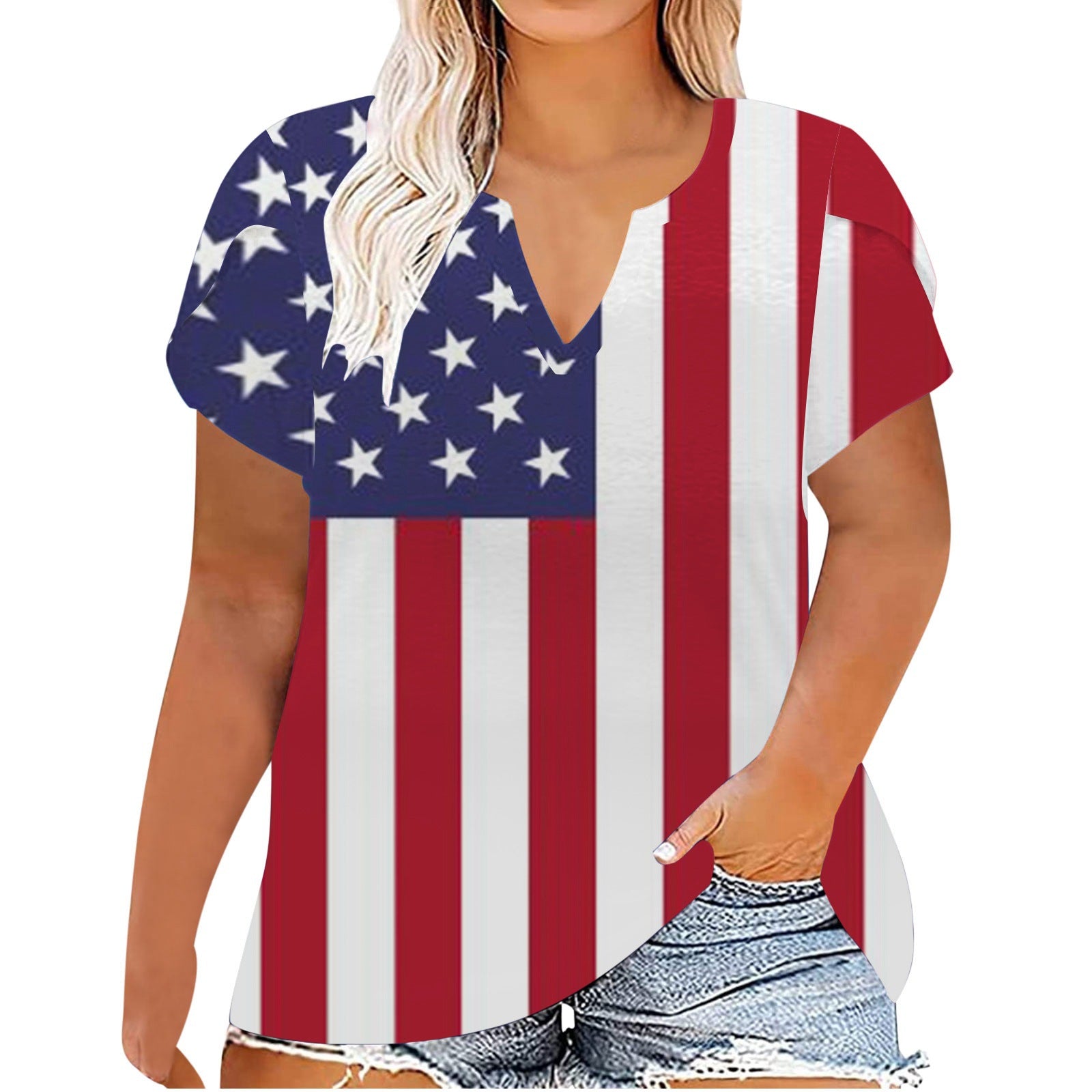 Women's Independence Day Printed Summer Short-sleeved T-shirt Plus Size