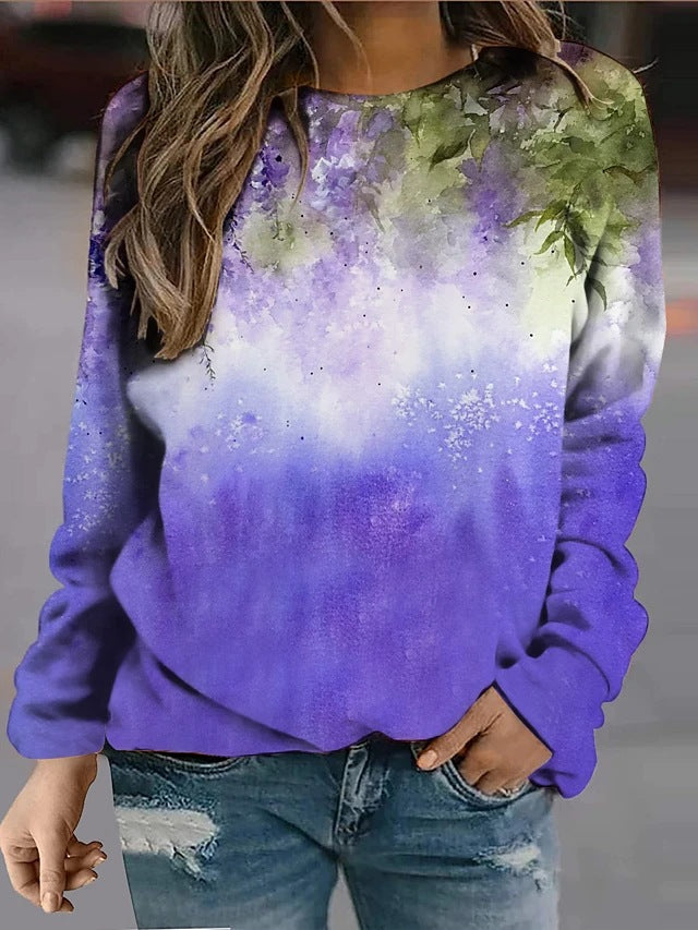 Women's Landscape Flower Floral Print Long Sleeve Sweaters