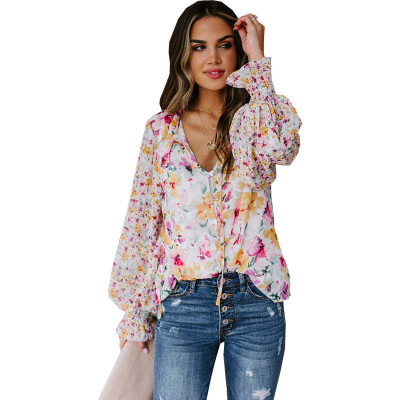 Women's Chiffon Loose Floral Pattern Fashion Lantern Cardigans