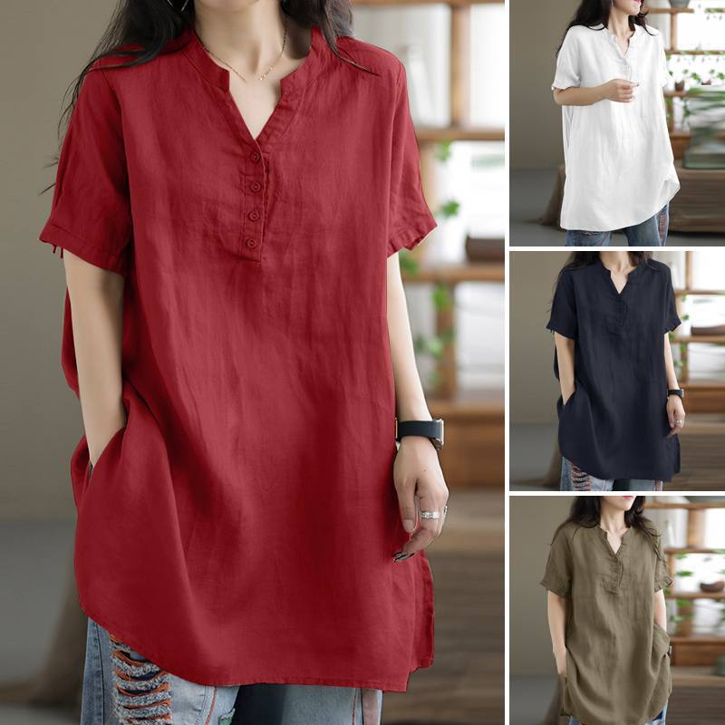 Women's Solid Color Button Fashion Sleeve Blouses