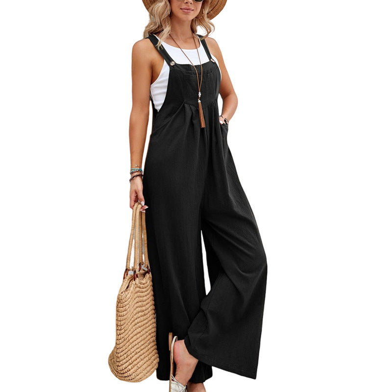 Women's Solid Color Casual Suspender Trousers Pants