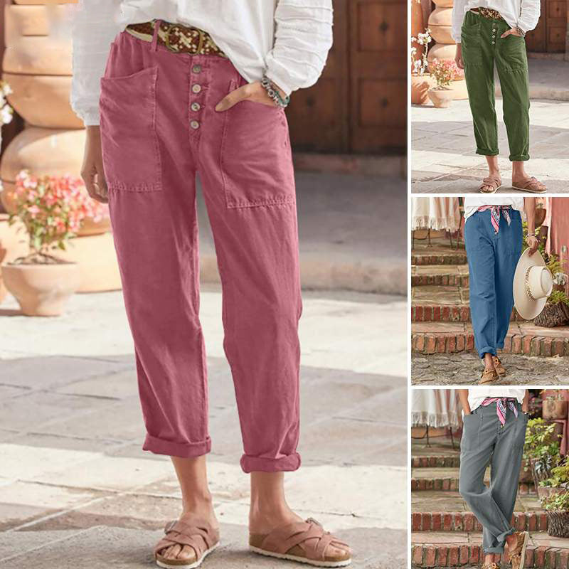 Charming Casual Breasted Cotton Linen Loose Pants