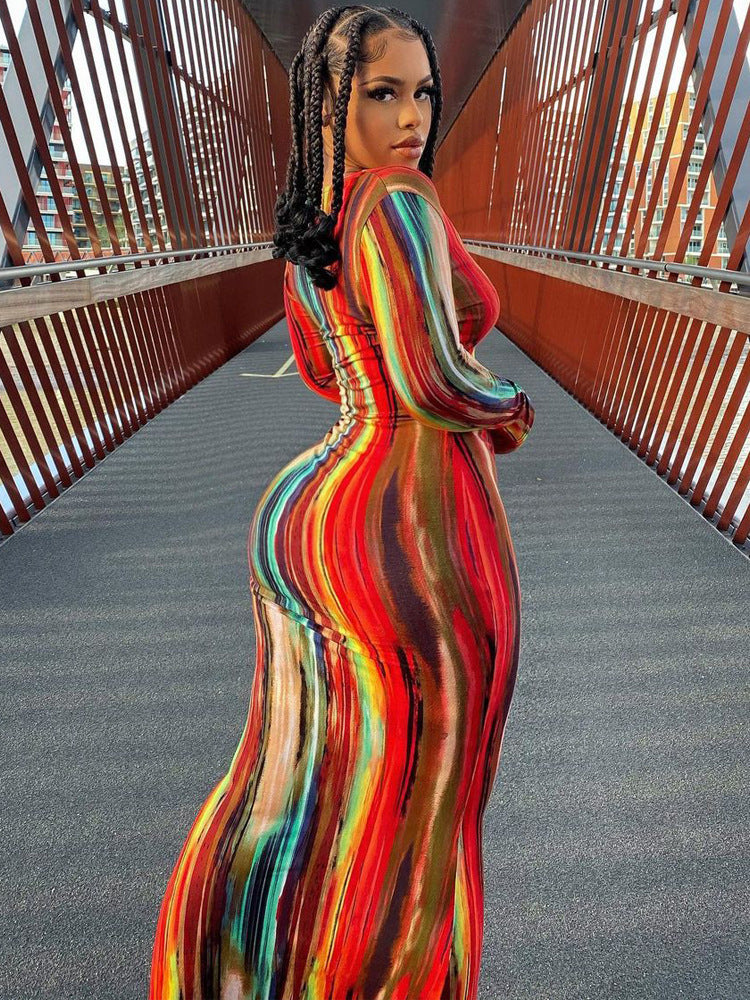 Women's Glamorous Colorful Tie-dye Off-shoulder Tube Dresses