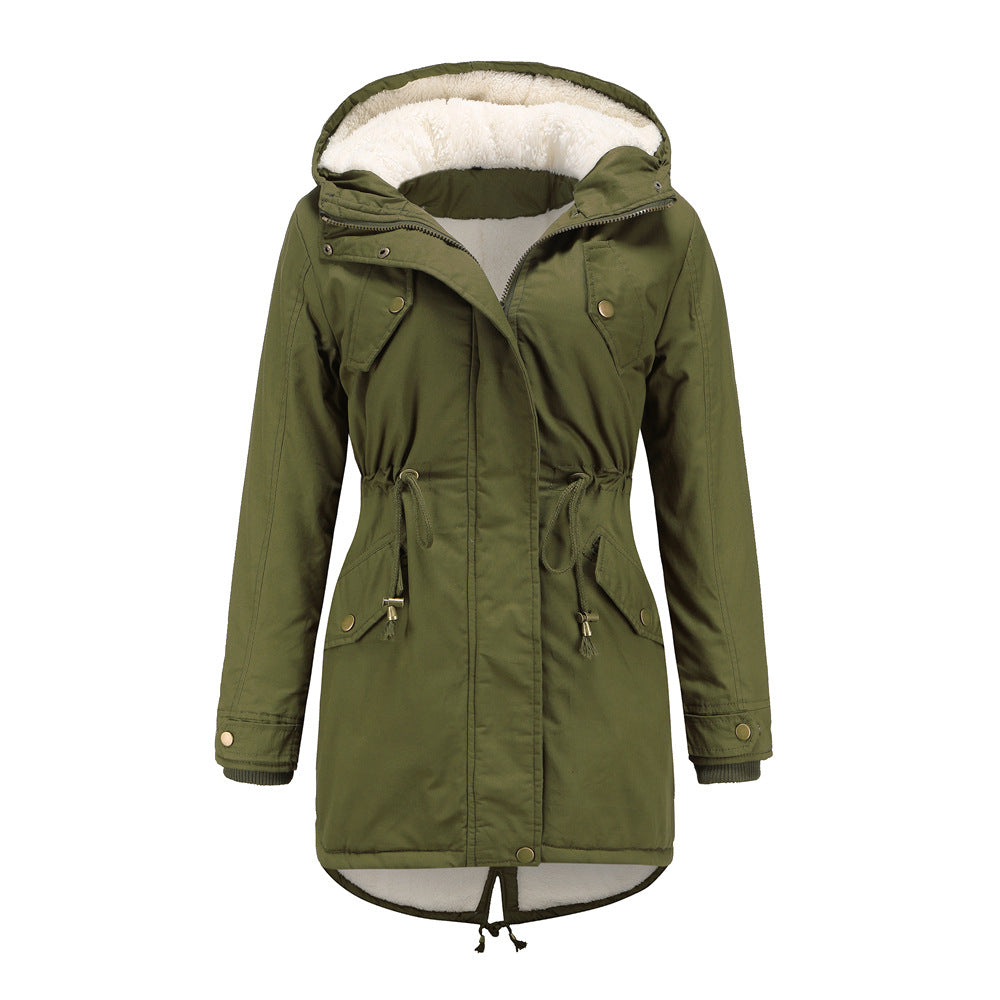 Women's Cotton-padded Solid Color Hooded Thick Coats