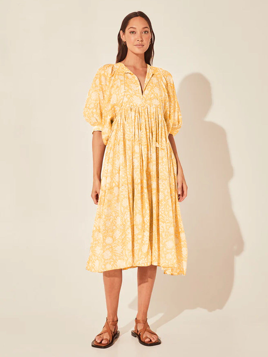 Women's Floral Loose Half Sleeve Summer Rayon Dresses