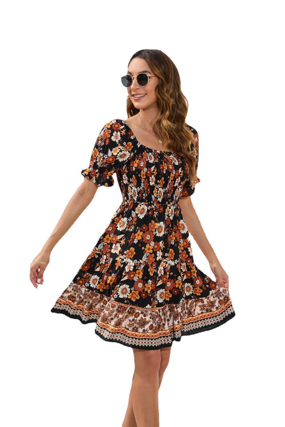 Women's Floral Printed Dress Bohemian Leisure Vacation Dresses