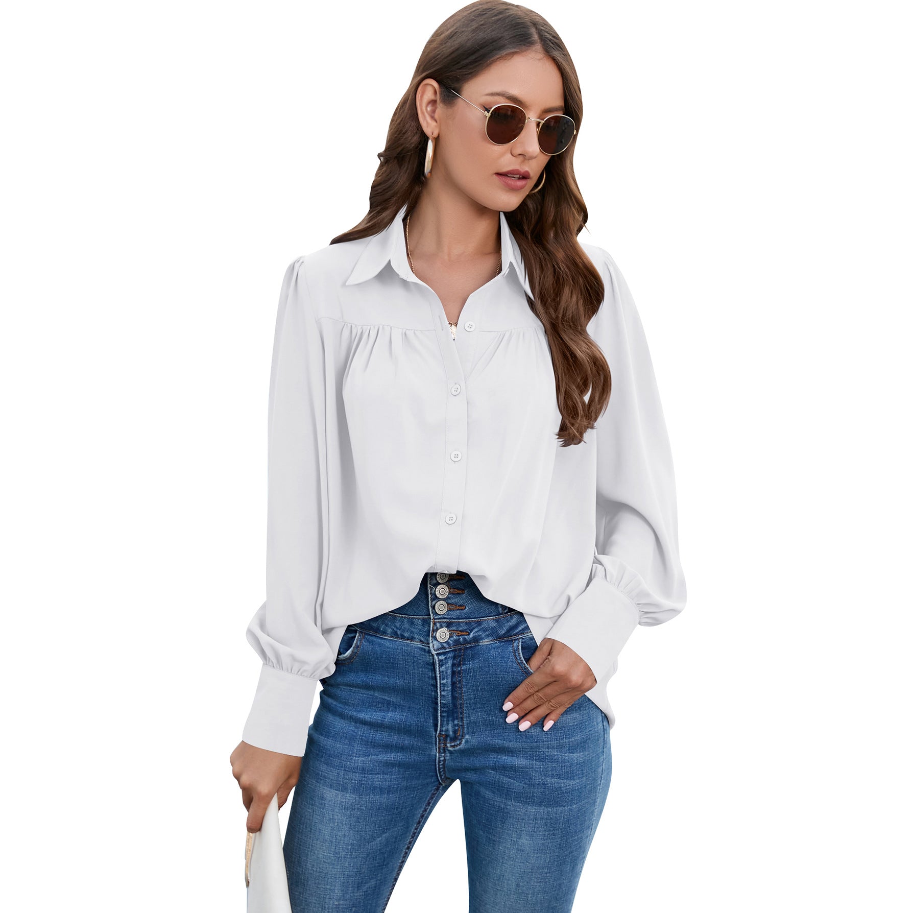 Women's Fashion Charming Classy Pleated Long-sleeved Shirts Blouses