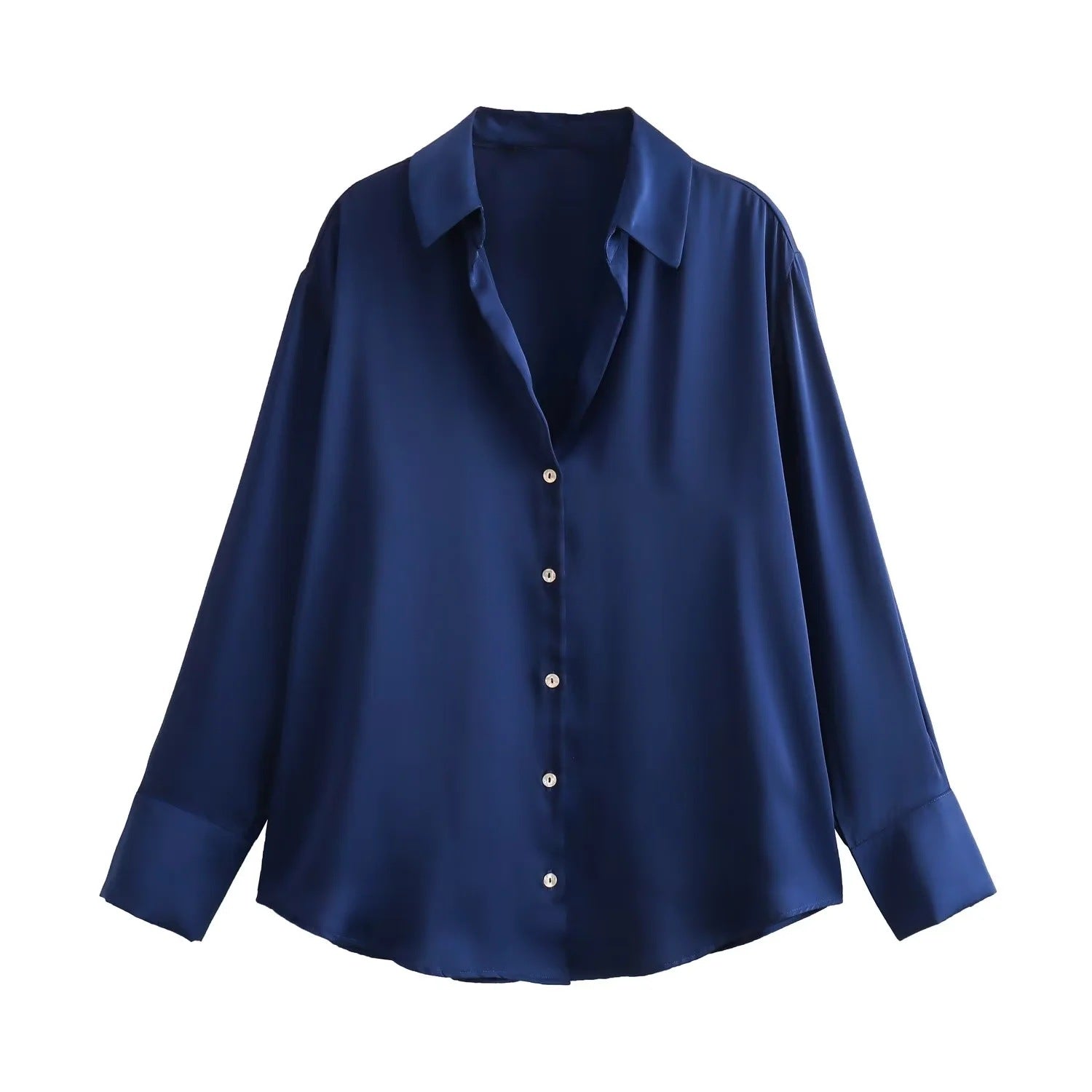 Women's Autumn Silk Satin Texture Draping Long-sleeved Blouses