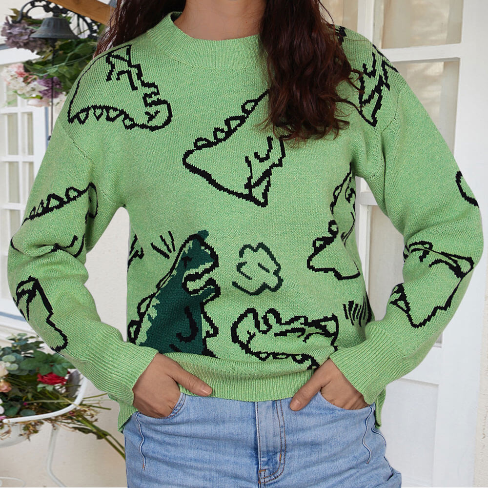 Long Sleeve Round Neck Loose Cartoon Sweaters