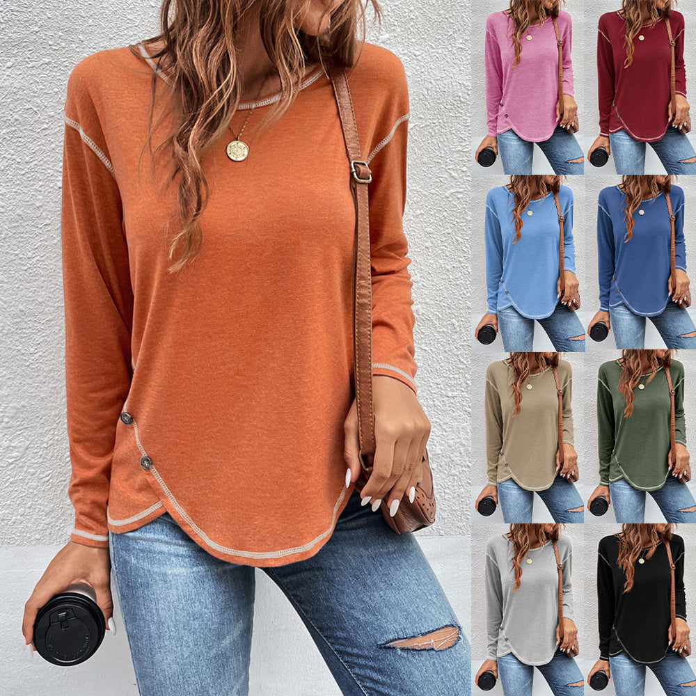 Women's Button Irregular Long Sleeve T-shirt Blouses