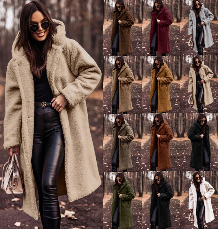 Women's Fashionable Long Solid Color Sleeve Woolen Coats