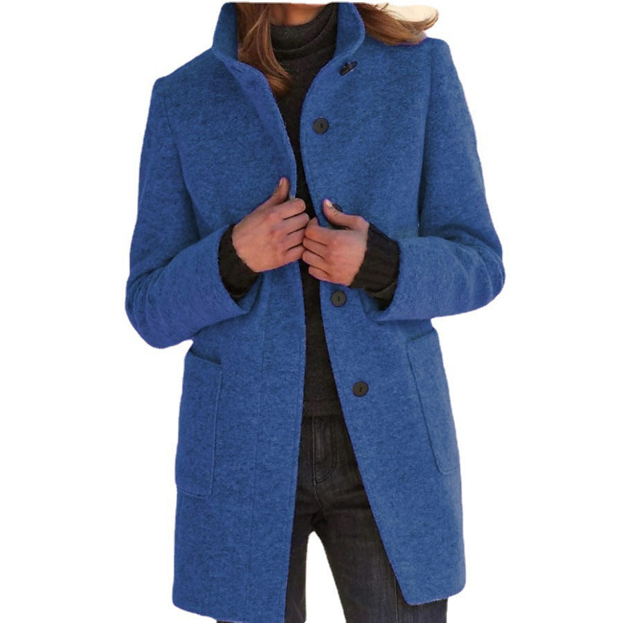 Women's Retro Solid Color Buttons Stand Collar Coats