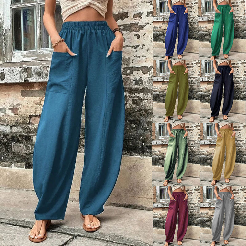 Women's Solid Color Pocket Trousers With An Pants