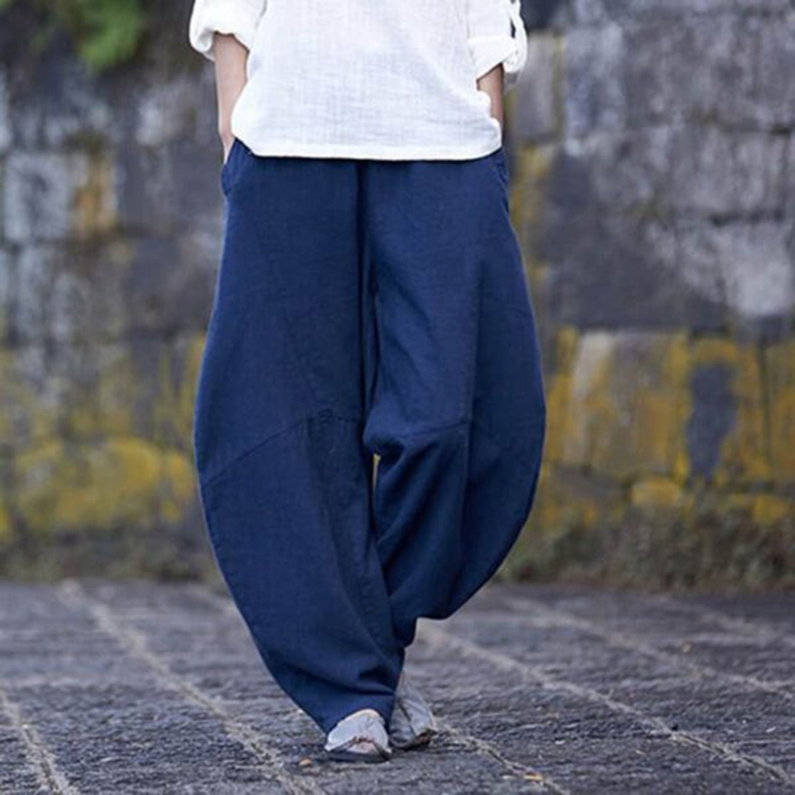 Women's Cotton And Linen Loose Casual Stitching Solid Color Pants