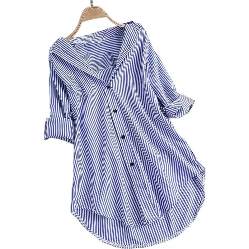 Women's Loose Vertical Striped Mid-length Casual Fashion Blouses