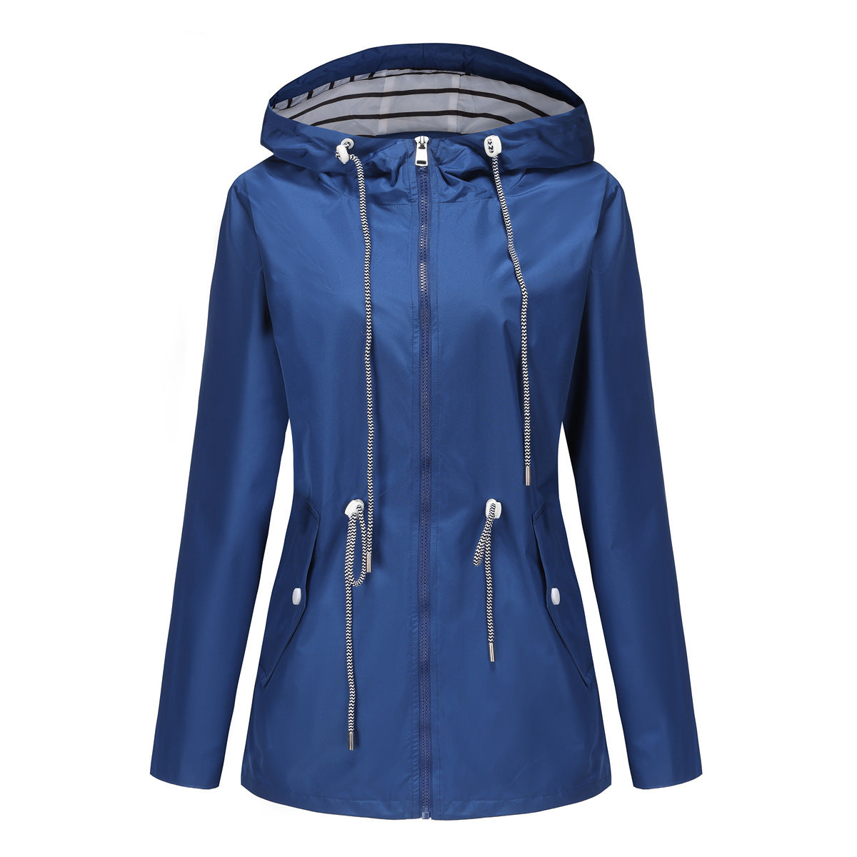 Women's Long-sleeved Waterproof Mid-length Trench Hooded Striped Coats