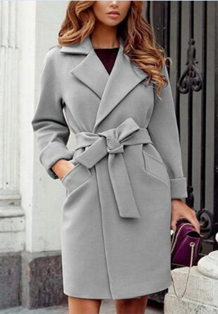 Slouchy Fashion Slim Belt Lapel Woolen Coats