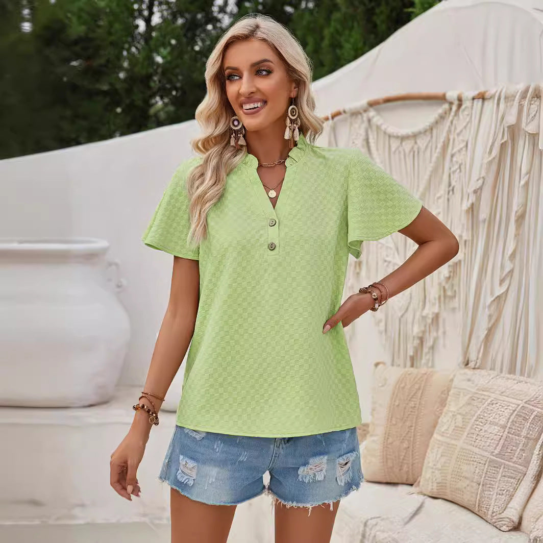 Women's Summer Fresh Casual Solid Color Fastener Blouses