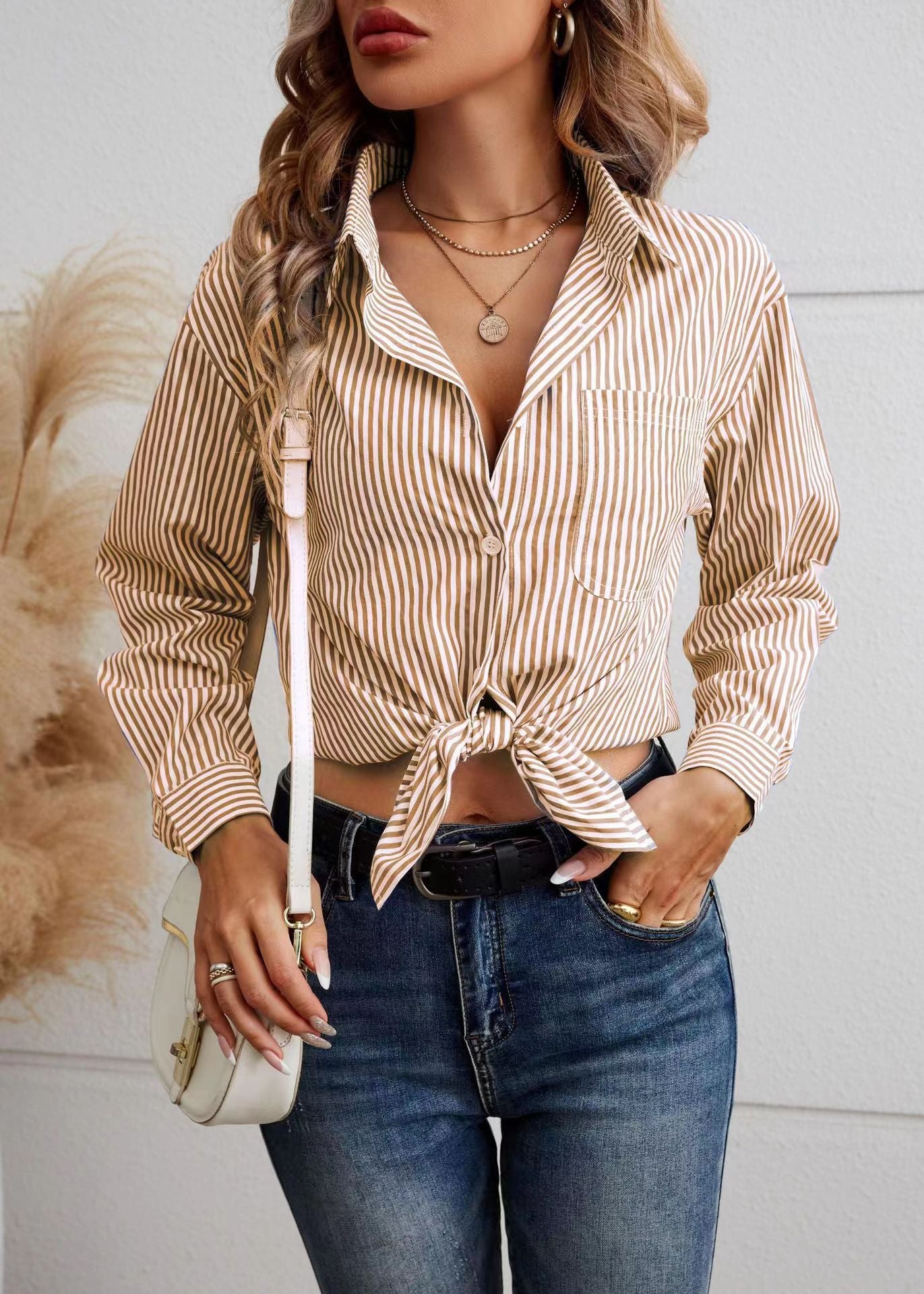 Women's Striped Loose Casual Long Sleeves Shirt Blouses