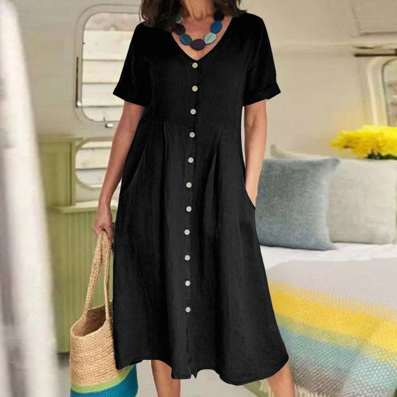 Solid Color Loose High Waist Linen Dresses