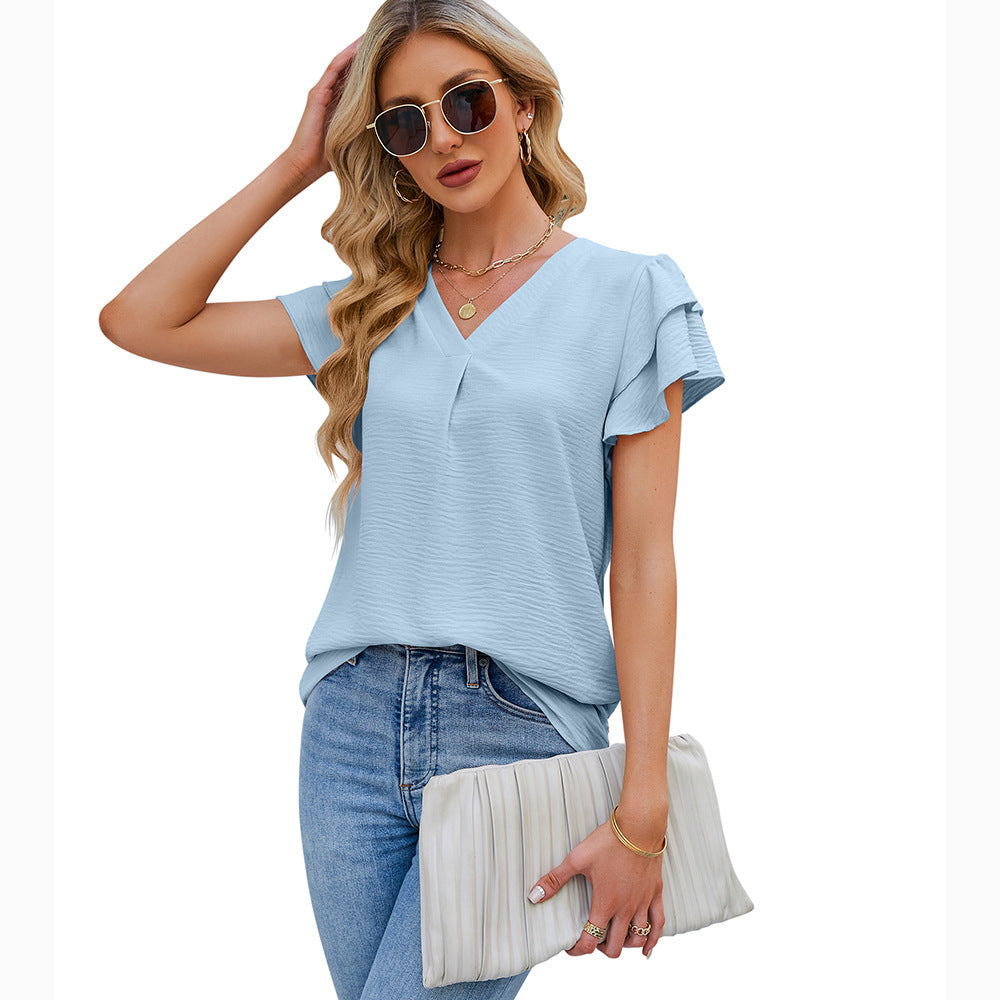 Women's Summer Chiffon Ruffled Shirt Sleeve Blouses