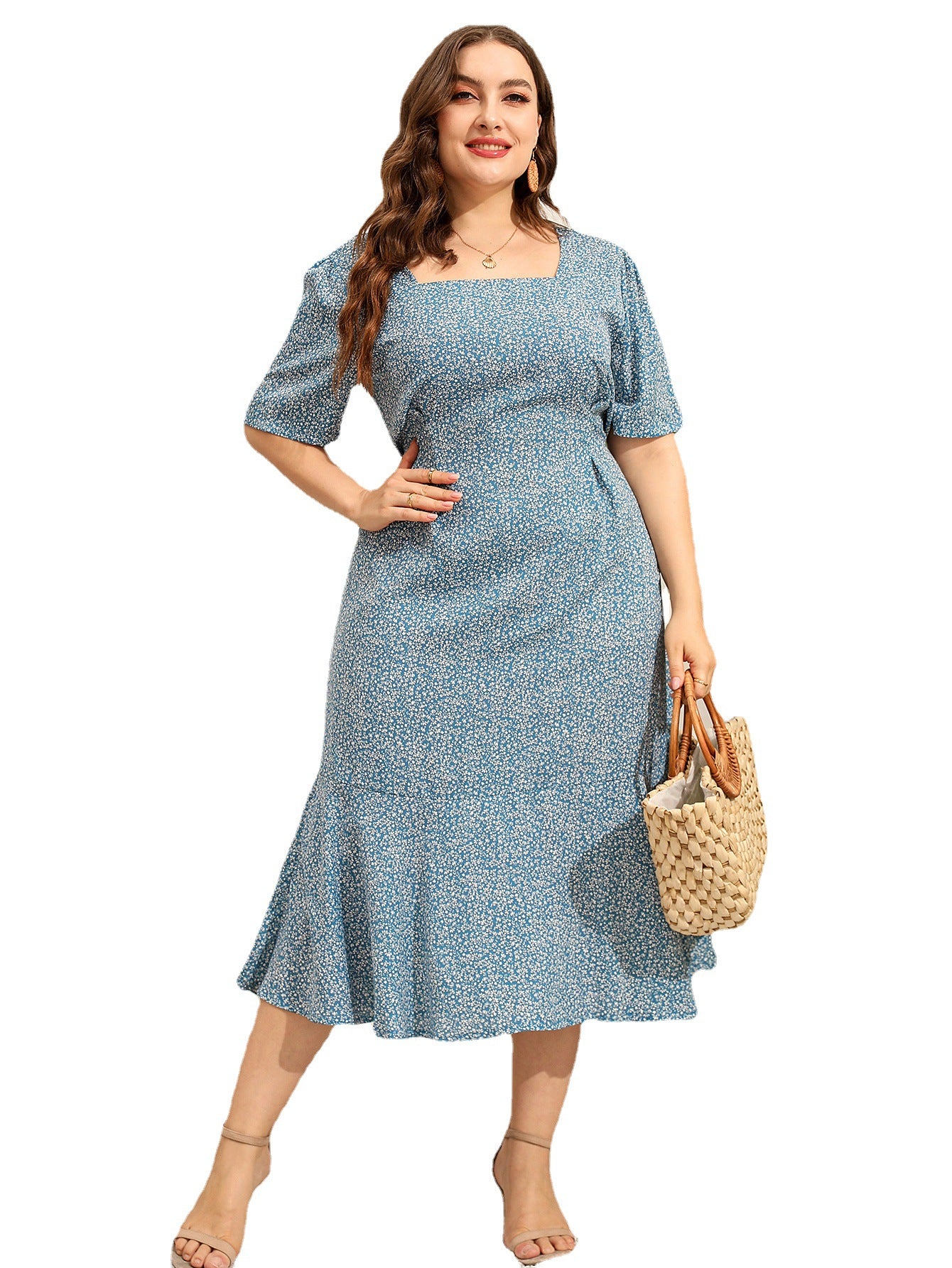 Women's Slimming Summer Large Square Collar Sleeve Dresses