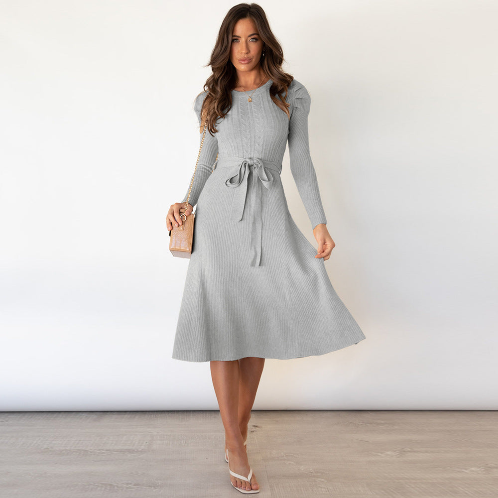 Bubble Long Sleeve Knitted Mid-length Elegant Slimming Dresses