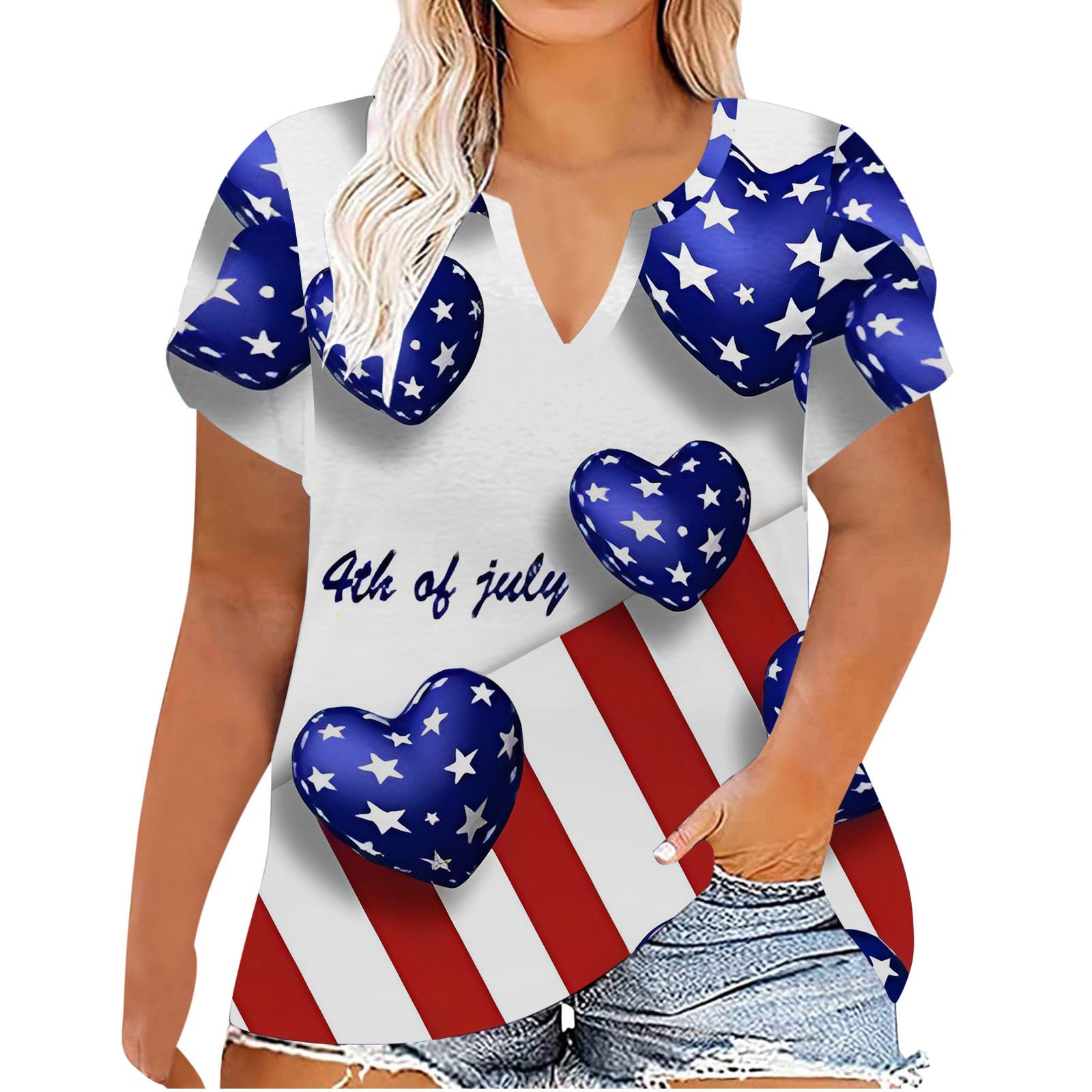 Women's Independence Day Printed Summer Short-sleeved T-shirt Plus Size