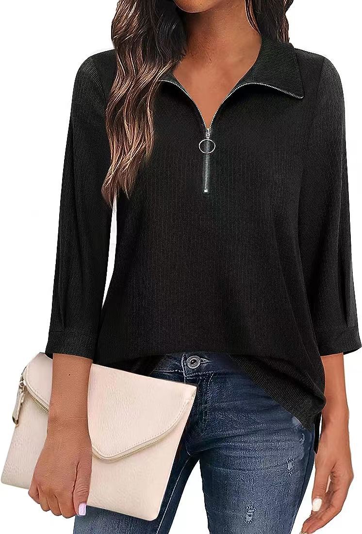 Women's Three-quarter Sleeve Solid Color Shirt Clothing