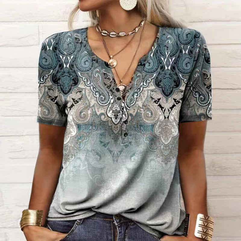 Women's Short-sleeved Printed Ethnic Fashion T-shirt Blouses