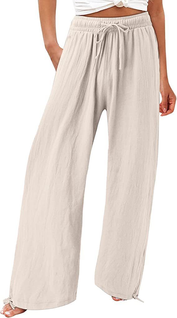 Women's Casual Trousers Solid Color Lace Wide Pants