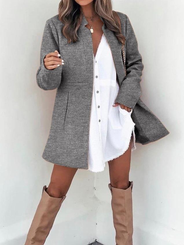 Women's Solid Color Slimming Long Sleeve Pocket Coats