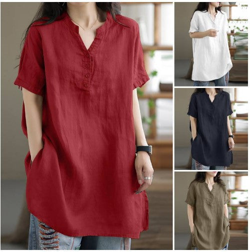 Women's Solid Color Button Fashion Sleeve Blouses