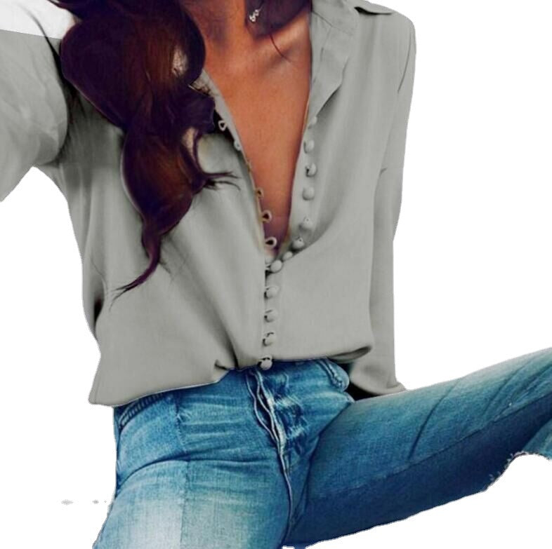 Women's Irregular Solid Color V-neck Sexy Breasted Blouses