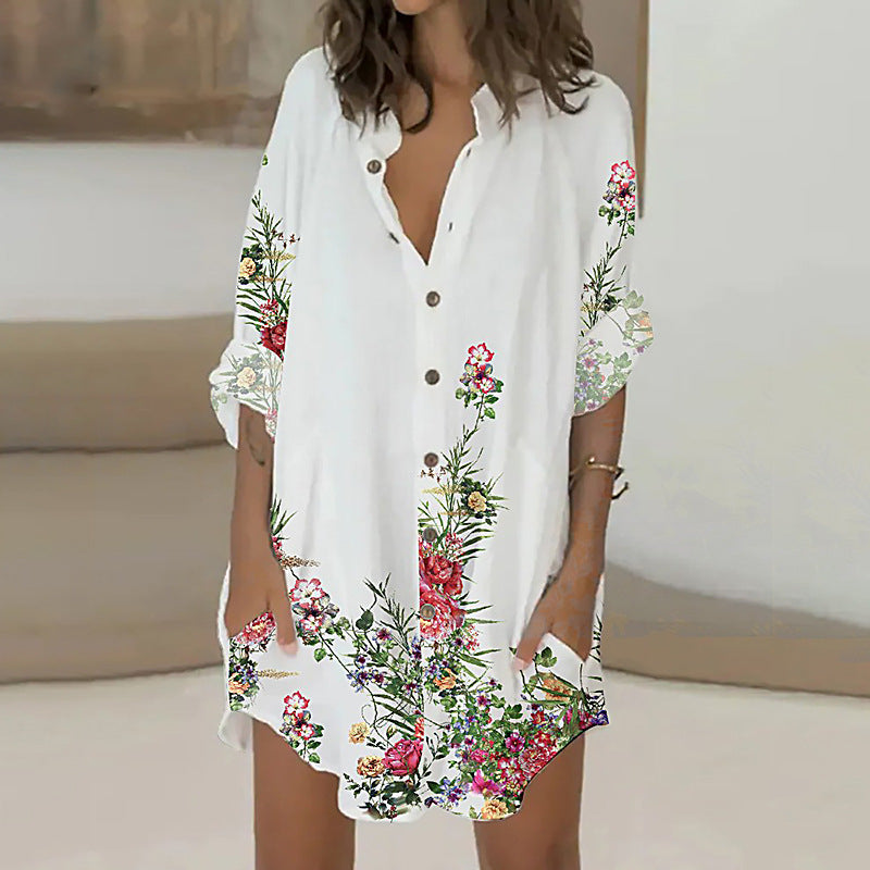 Women's Summer Fashion Printed Long-sleeved Single-breasted Loose Cardigans
