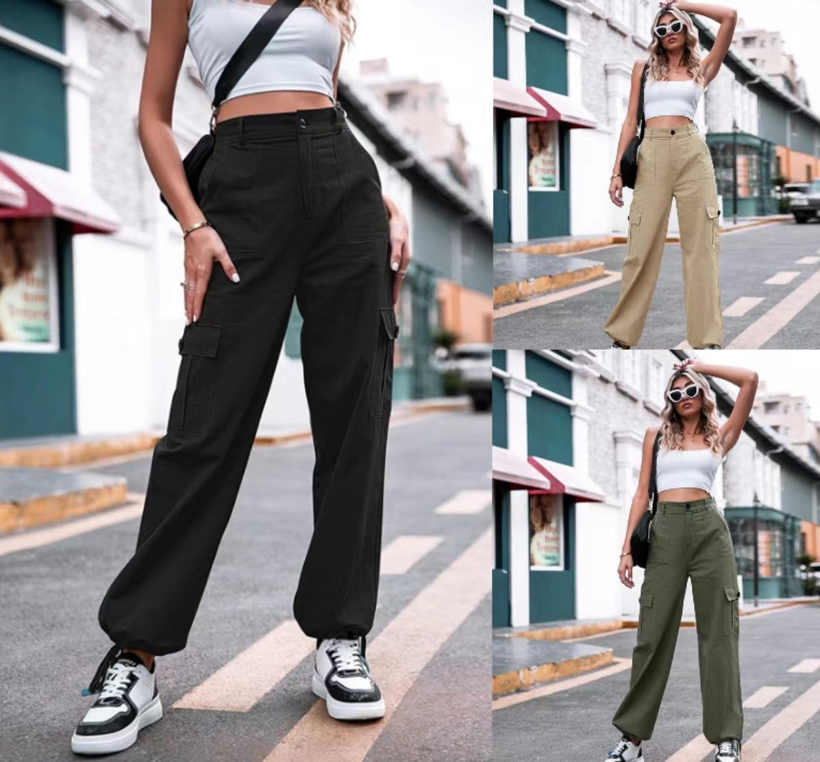 Women's Summer Casual Cotton High Waist Overalls Pants