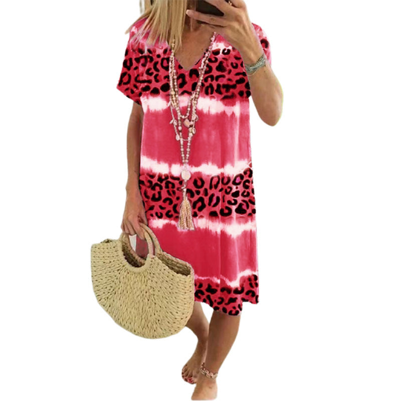 Women's Summer Female Sexy Leopard Print Midi Dresses