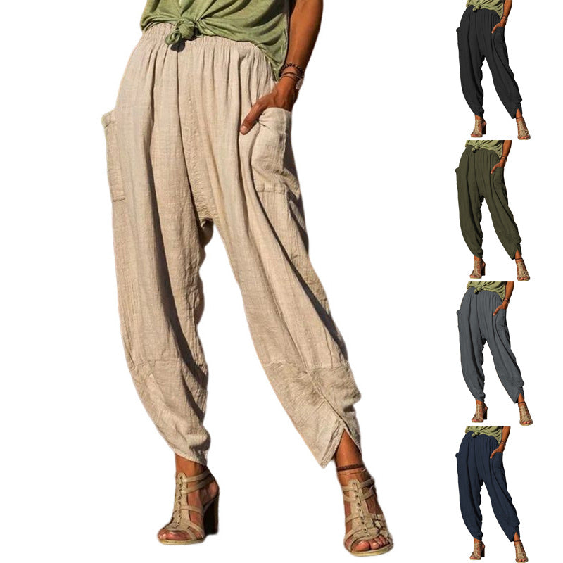 Women's Casual Summer Bloomers Loose Cotton Linen Pants