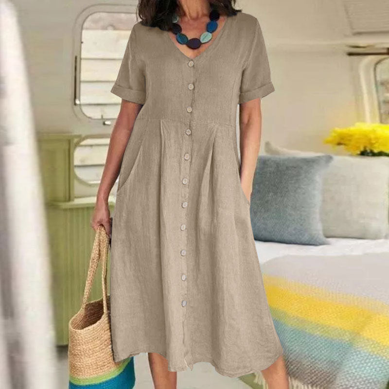 Solid Color Loose High Waist Linen Dresses