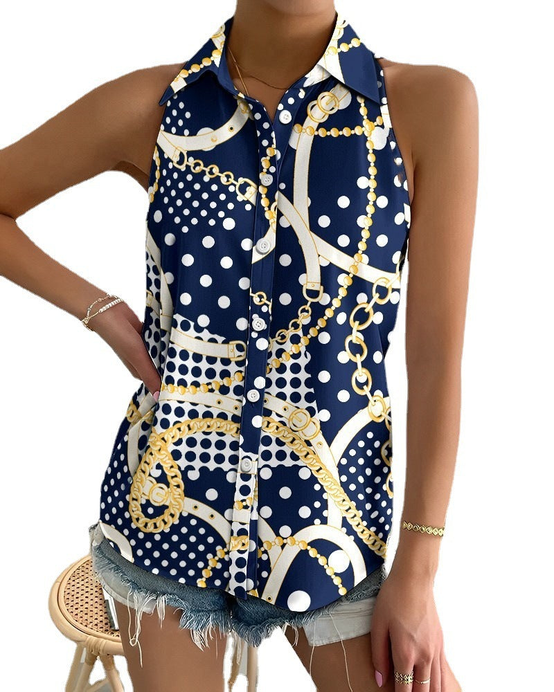 Women's Summer Casual Fashion Sleeveless Abstract Printing Blouses