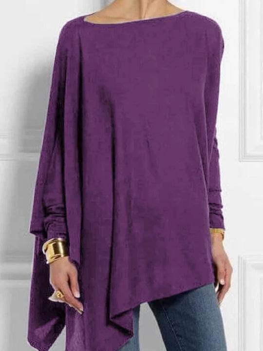 Long Sleeve Irregular Solid Color Pullover T-shirt Casual Tops