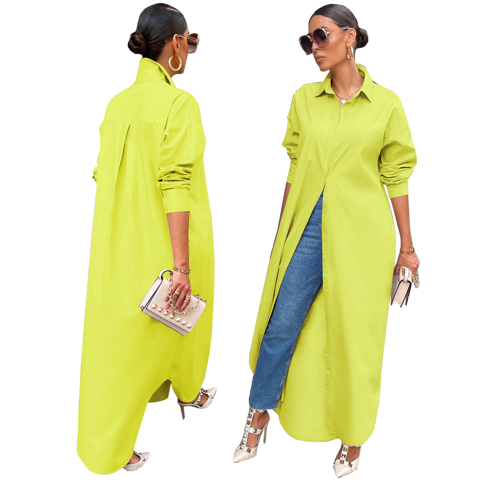 Women's Fashion Casual Solid Color Long Shirt Coats