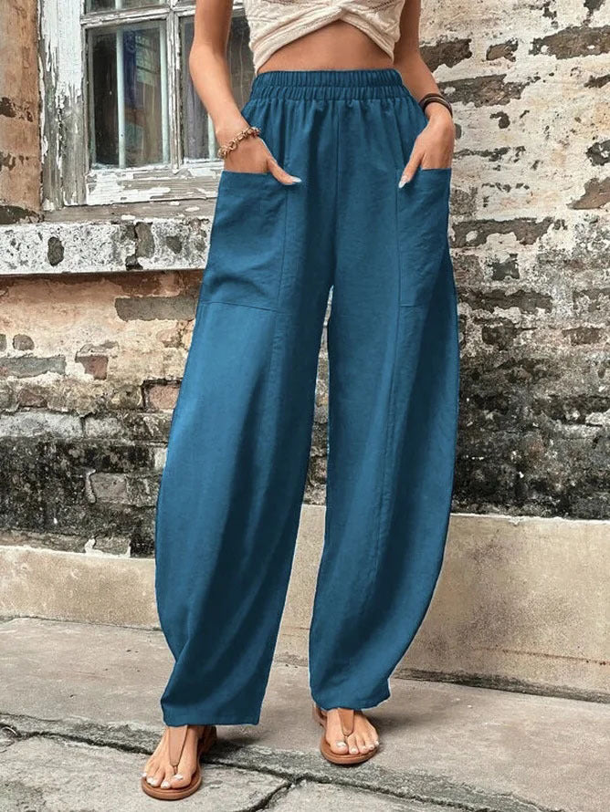 Women's Solid Color Pocket Trousers With An Pants